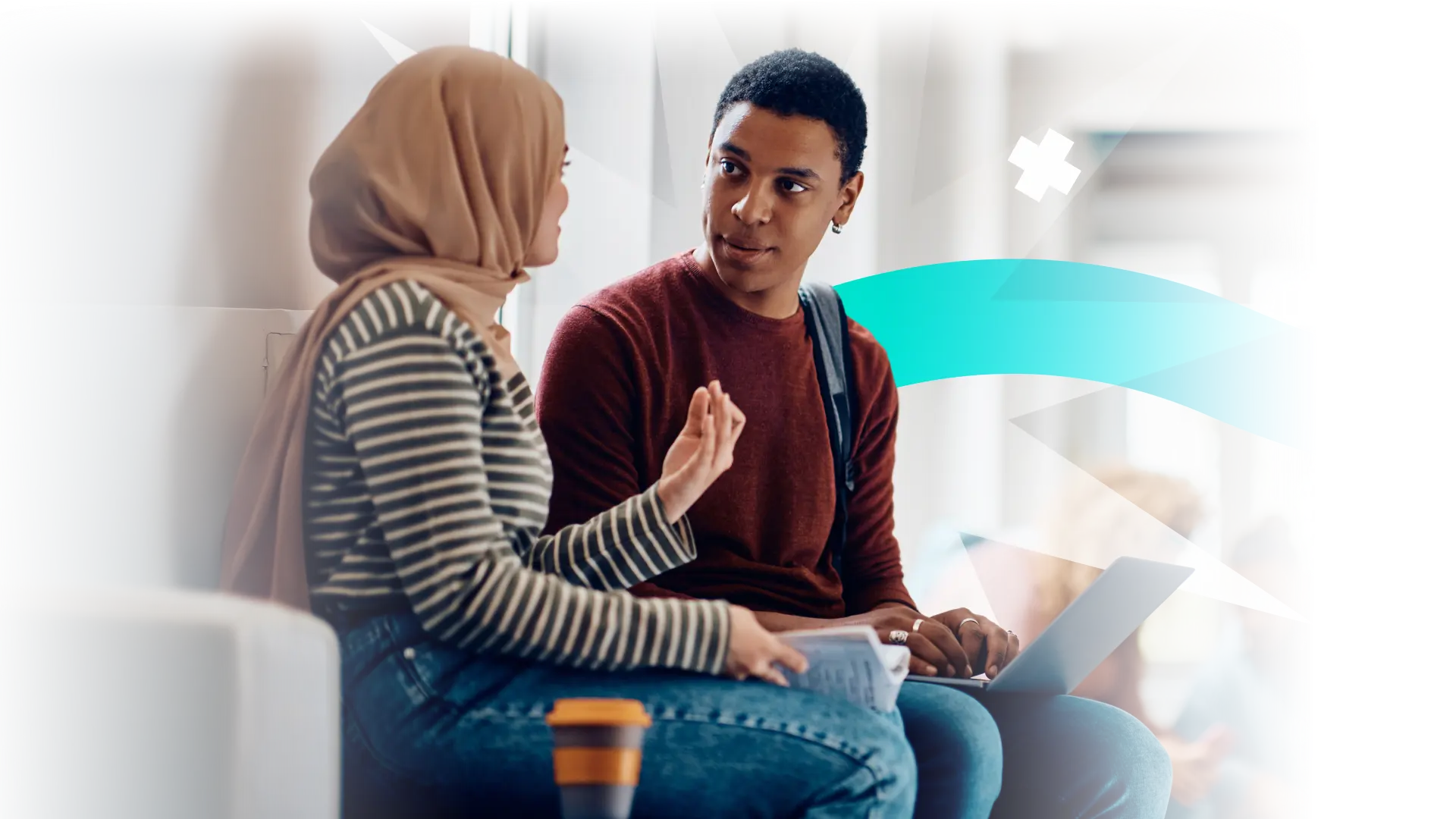 Two students talking to each other